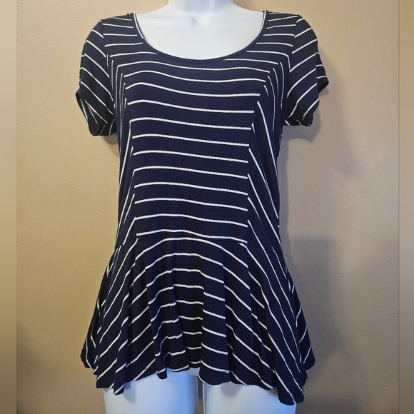 Annabelle Striped Short Sleeve Shirt Open Back With Bow Women's Size M - Picture 1 of 3
